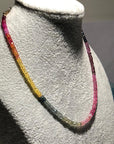 The 'Tsissi' necklace named for Tsissi Missoni is a made to order rainbow of all natural 14" faceted precious stones. Can be made longer on request.