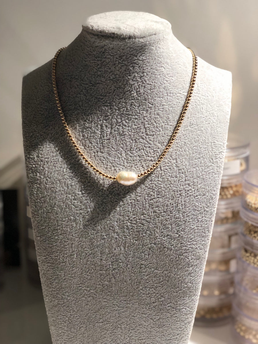 3mm 14K gold filled choker with baroque pearl. Available in larger bead size and longer length on request
