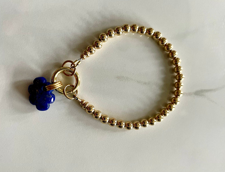 5mm 14k gold filled with charm holder and hand carved lapis lazuli cloud charm