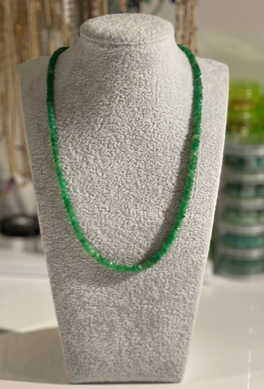 Once of a kind large faceted emerald necklace.